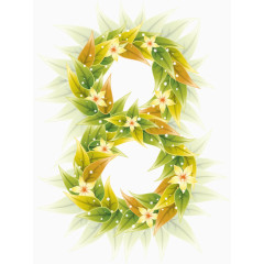 树叶花数字手绘水彩