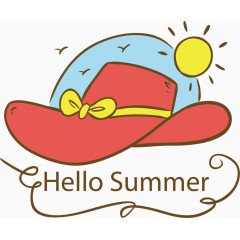 你好夏天红色遮阳帽装饰