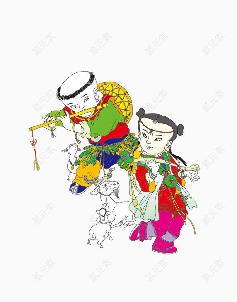 招财童子  童男童女