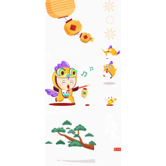 小鸡年恭贺新春挂灯笼放礼花可爱手绘卡通