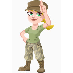 卡通手绘戴帽子金发女人军人