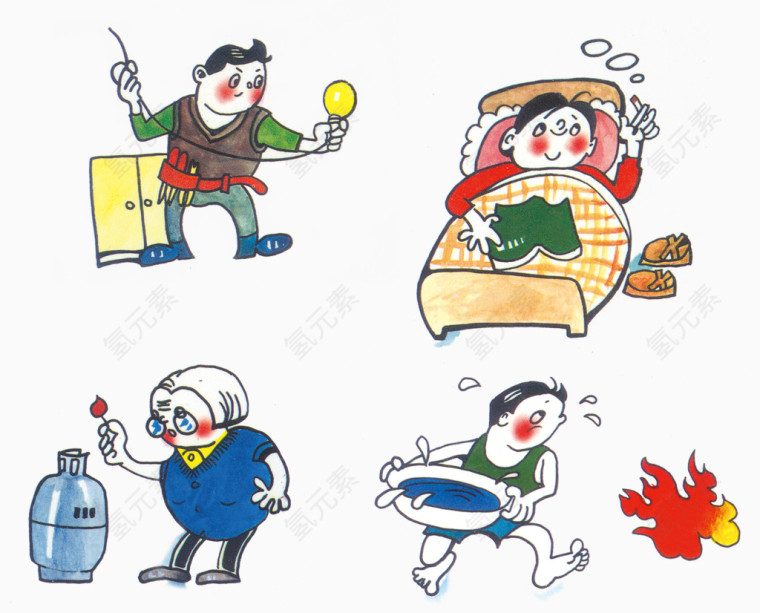 社区火灾卡通手绘装饰元素