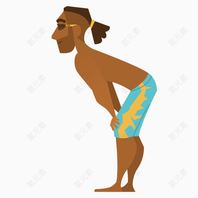 卡通手绘绑辫子男孩半蹲