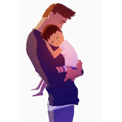 卡通父亲抱着儿子png