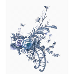 蓝色水墨花朵免扣素材