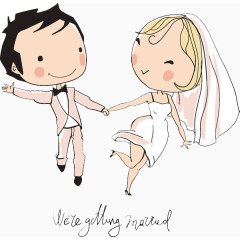 卡哇伊 韩国风 手绘 结婚 幸福 婚纱 粉色