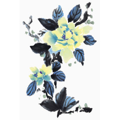 白玫瑰水墨效果元素