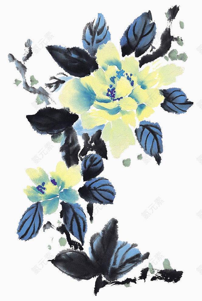白玫瑰水墨效果元素
