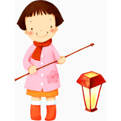 卡通女孩打灯笼