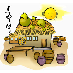 卡通草房子农舍