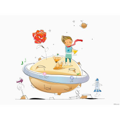 唯美风手绘插画沙滩星球