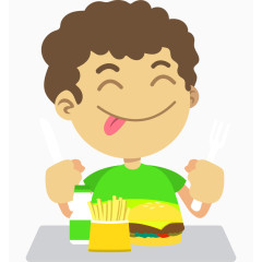 手套果汁爱吃小男孩卡通手绘装饰元素