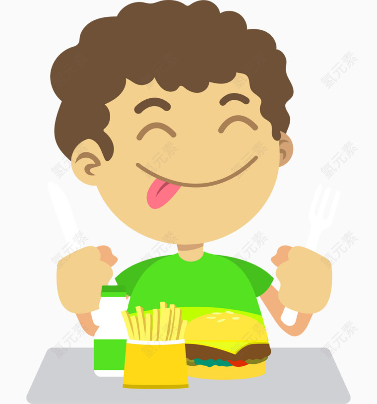 手套果汁爱吃小男孩卡通手绘装饰元素