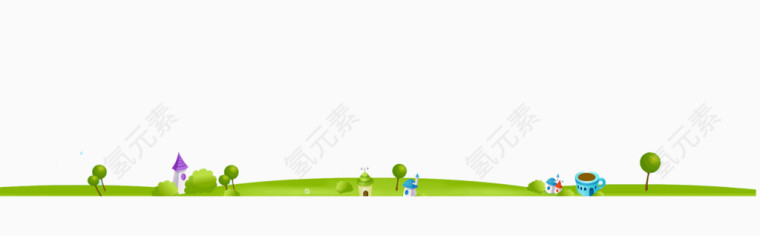 卡通房屋卡通楼塔绿草地绿树