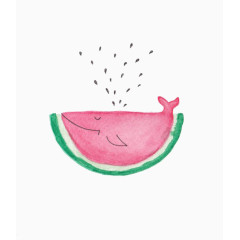 手绘卡通夏天创意西瓜鲸鱼