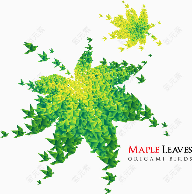 矢量绿叶千纸鹤