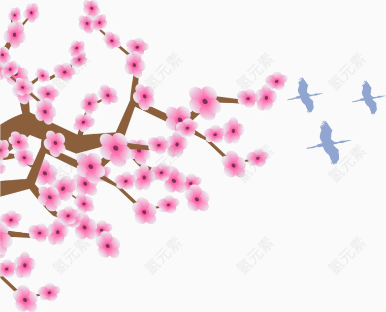 矢量手绘粉色梅花