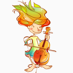 手绘卡通弹吉他女孩