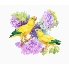 春夏梦幻清新唯美鲜花绿叶小鸟卡通插画