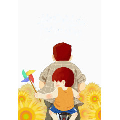 父亲自行车载着孩子