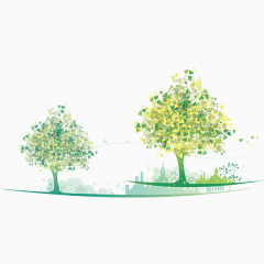 卡通手绘春天树木景色图片