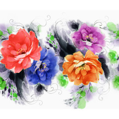 水墨鲜艳花卉
