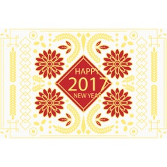 黄色花边新年贺卡