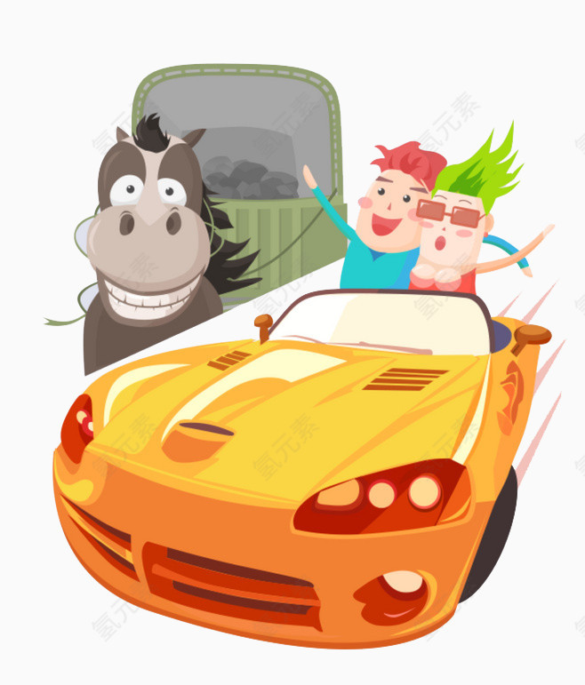 手绘卡通春游马车
