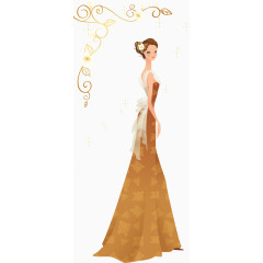 美丽新娘婚纱和花纹矢量素材