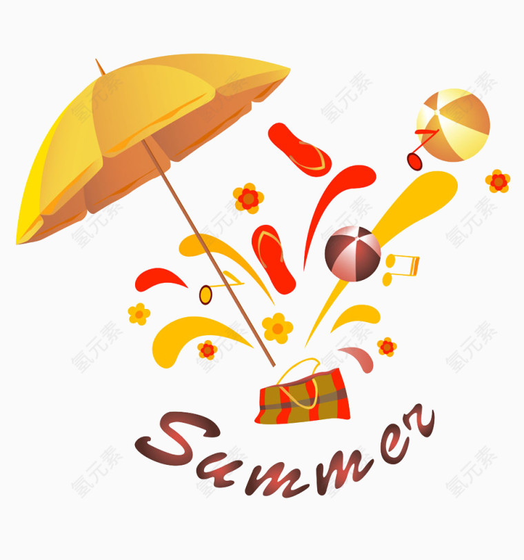 夏天太阳伞人字拖黄色装饰背景