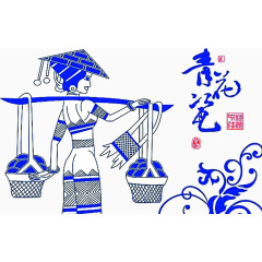 手绘蓝色青花瓷