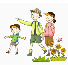 手绘一家三口春游 