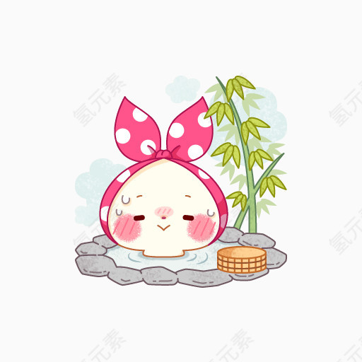 粉色头戴蝴蝶结的表情小兔子