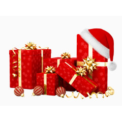 红色圣诞礼盒礼品圣诞帽圣诞球