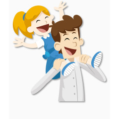 手绘卡通爸爸和女孩