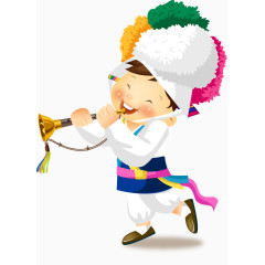 小孩子盛装出席表演吹唢呐