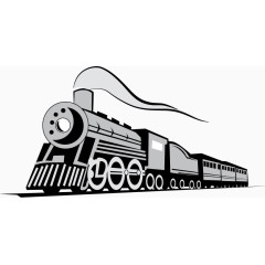 矢量手绘灰色火车