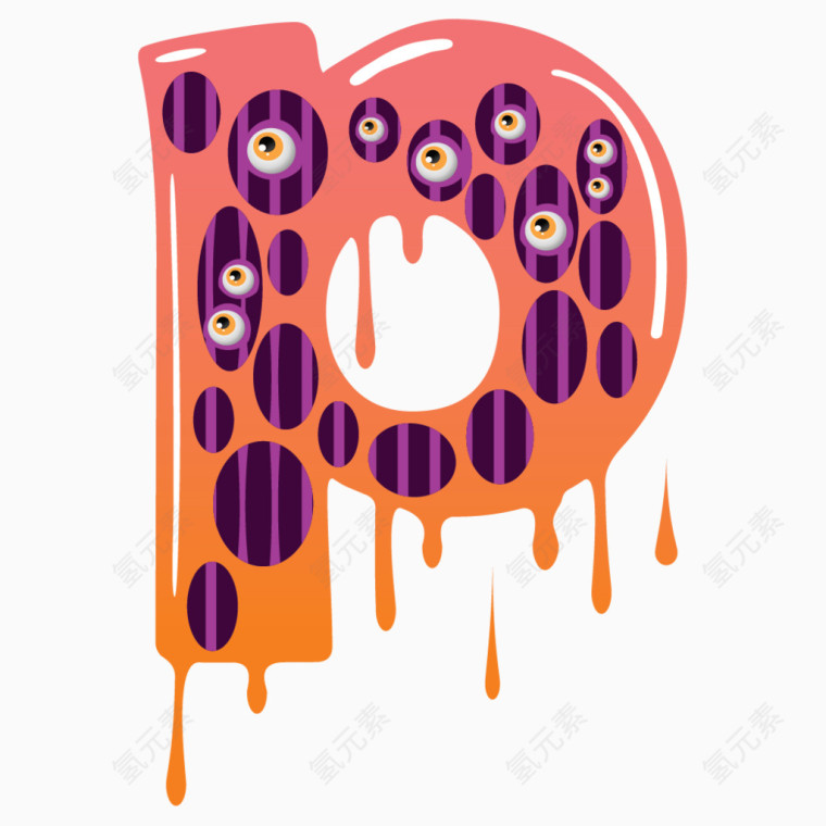 卡通手绘怪物字母p 