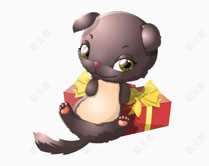 卡通手绘坐在礼盒边的兔子