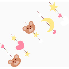 熊月亮星星心形卡通手绘装饰元素漂浮元素