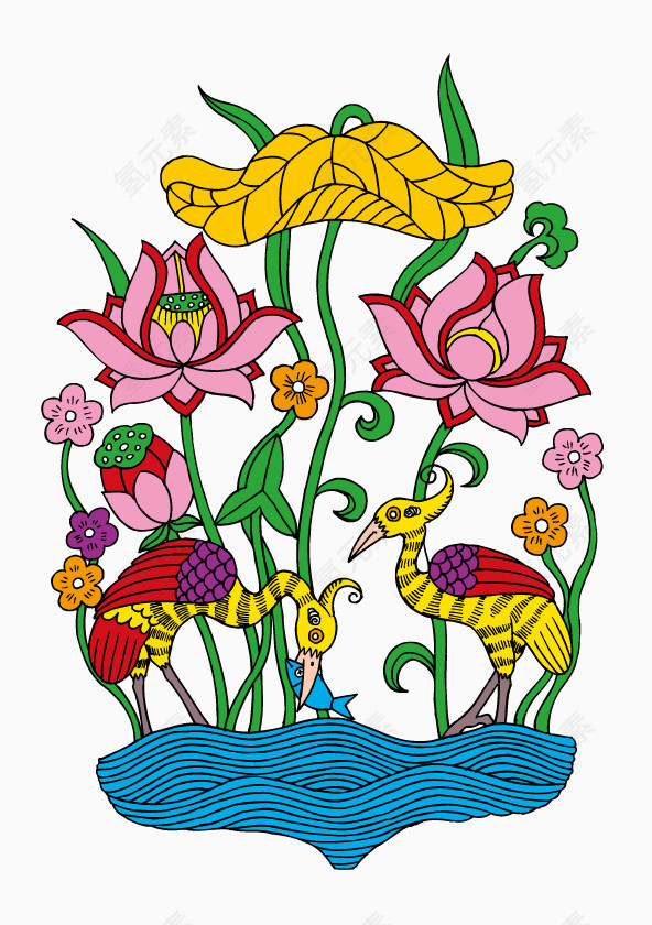 卡通中国吉祥刺青刺绣图案元素