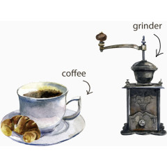 矢量手绘咖啡手磨机
