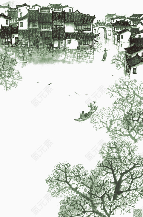水墨画江南水乡