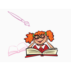 女孩读书卡通矢量素材