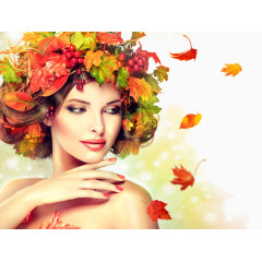 树叶帽子美丽女孩