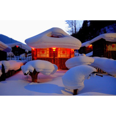 傍晚的雪乡景色