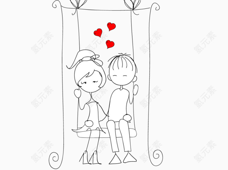 坐秋千的小情侣