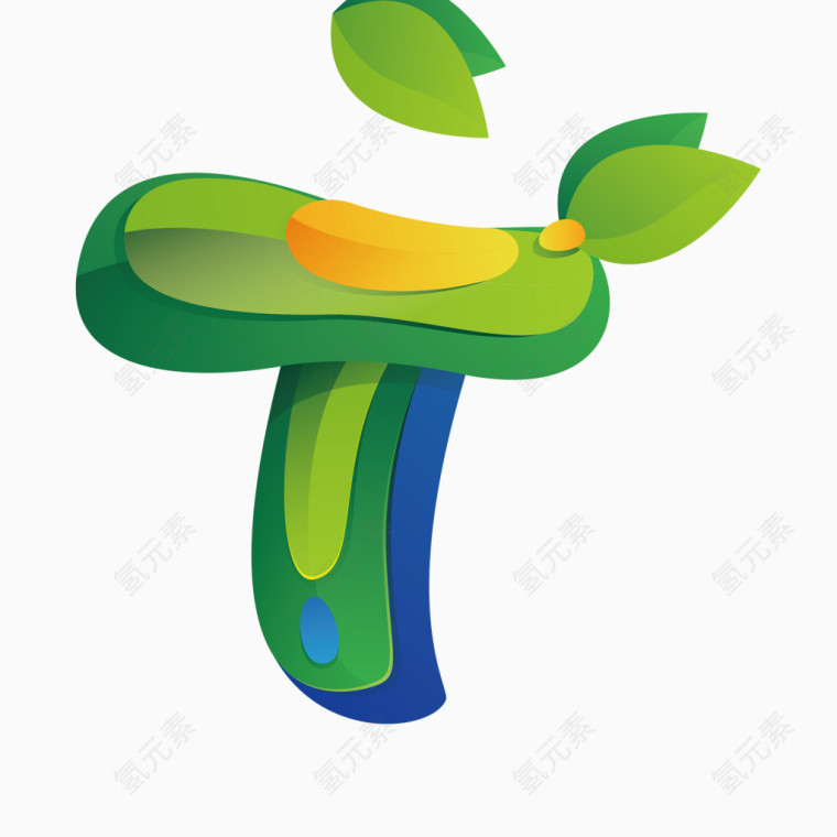 绿色可爱卡通字母字体T
