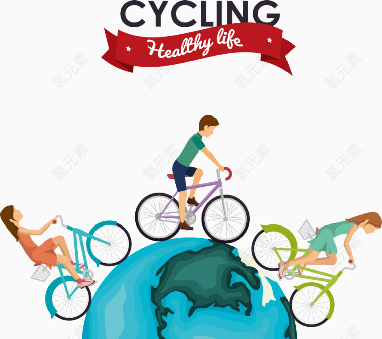 矢量地球上骑车的人物