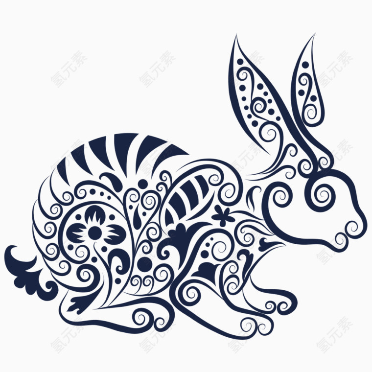 线描精致动物兔子